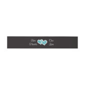 Bandeau De Faire-part Noir, Turquoise Deux Coeurs, Un Amour (Plat)