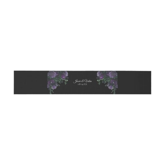 Bandeau De Faire-part Noir Violet Floral Élégant Mariage (Plat)