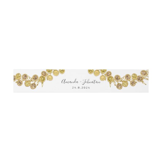Bandeau De Faire-part Nom Date Mariage Wreath Gold White (Plat)