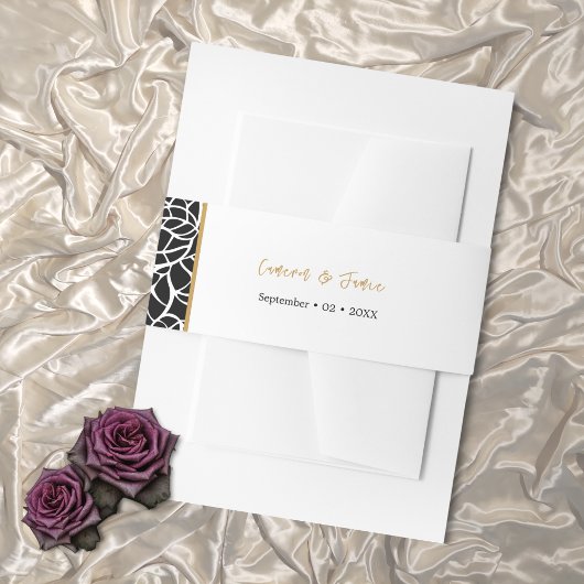 Bandeau De Faire-part Noms des frontières botaniques noirs blancs Date