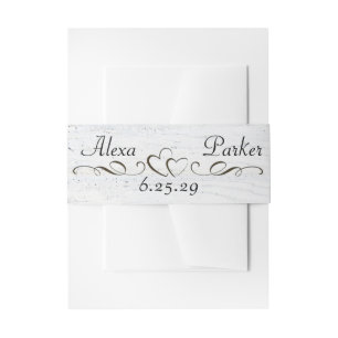 Bandeau De Faire-part Noms et coeurs sur bois blanchi