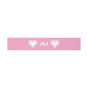 Bandeau De Faire-part Nos Coeurs 8 bits en Petal rose Invitation Belly B