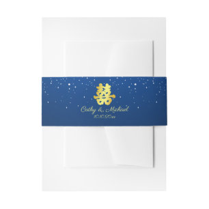 Bandeau De Faire-part Nuit étoilée de mariage chinois bleu double bonheu