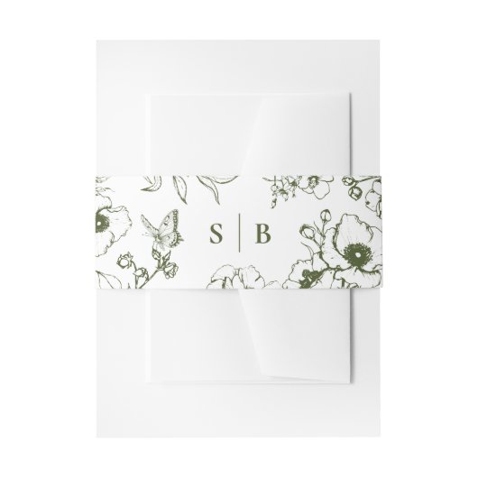 Bandeau De Faire-part Olive Green Floral Garden Monogram Wedding (Devant example)