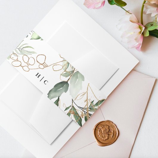 Bandeau De Faire-part Or Botanique Eucalyptus Élégant Verdure Moss