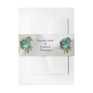 Bandeau De Faire-part Or sur soie blanche avec splendeur tropicale
