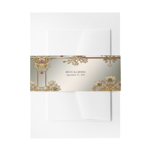 Bandeau De Faire-part Ornat Or Floral Frame Invitation Bande Belly (Devant example)