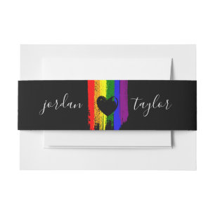 Bandeau De Faire-part Paint Strokes Pride Drapeau & Coeur LGBT Mariage