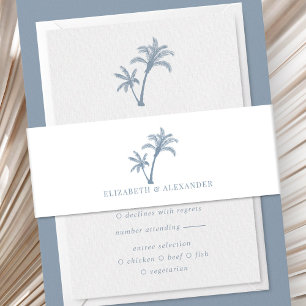 Bandeau De Faire-part Palm Tropical Beach Mariage Dusty Blue