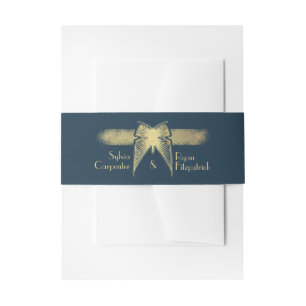 Bandeau De Faire-part Papillon Art Déco Monogramme Mariage bleu et or