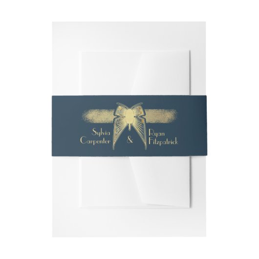 Bandeau De Faire-part Papillon Art Déco Monogramme Mariage bleu et or (Devant example)