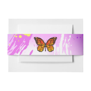 Bandeau De Faire-part Papillons Monarque sur Arrière - plan pourpre