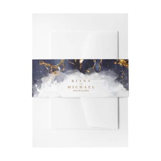 Bandeau De Faire-part Parties scintillant en marbre Mariage Marine Blue (Devant example)