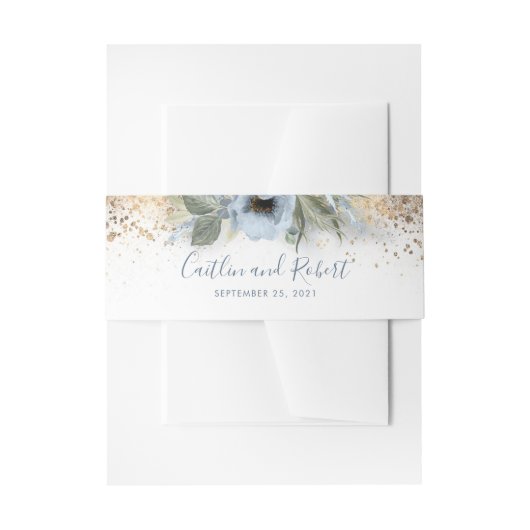 Bandeau De Faire-part Parties scintillant or et Mariage floral bleu Dust (Devant example)