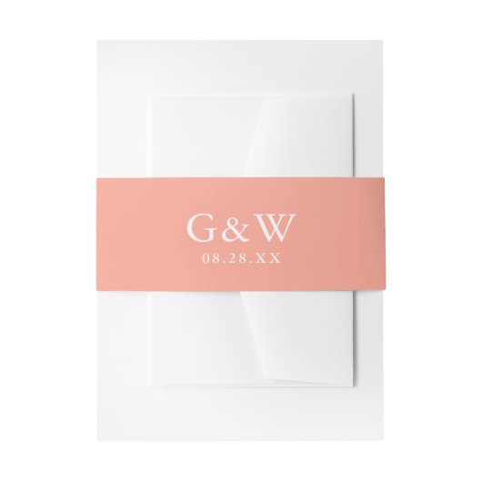 Bandeau De Faire-part Peach chic et Monogramme blanc avec date Mariage (Devant example)