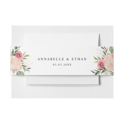 Bandeau De Faire-part Peony et Gold Foil Bloom Belly Band (Devant Example)