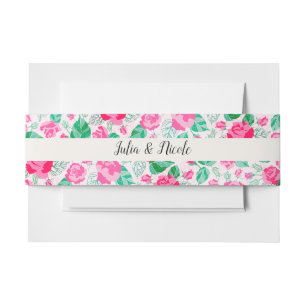 Bandeau De Faire-part Pétales de rose vert rose Fleurs Jardin Mariage