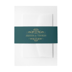Bandeau De Faire-part Petrol Green Golden Frame Invitation Belly Band