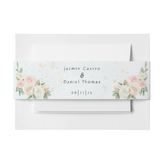 Bandeau De Faire-part Pink and White Dusky Blooms Invitation Belly Band