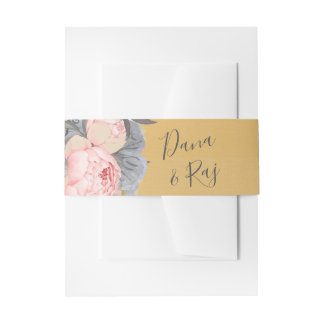 Bandeau De Faire-part Pink Roses with Grey & Gold Wedding