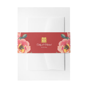 Bandeau De Faire-part Pivoine double bonheur floral mariage chinois roug
