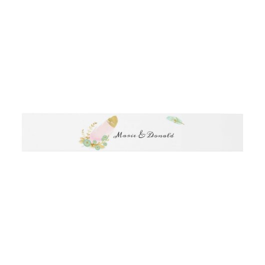 Bandeau De Faire-part Plumes Boho rose et or (Plat)