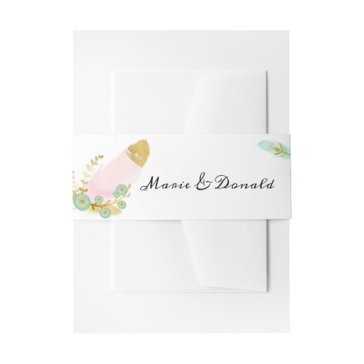 Bandeau De Faire-part Plumes Boho rose et or (Devant example)