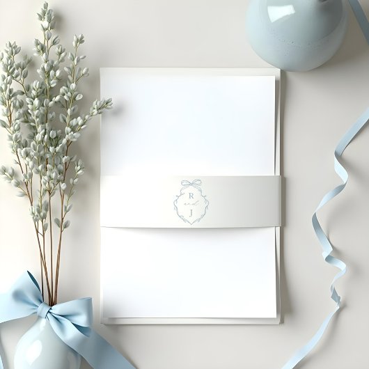 Bandeau De Faire-part Poignée Bleue Chic Bow & Poignon Monogram Crest