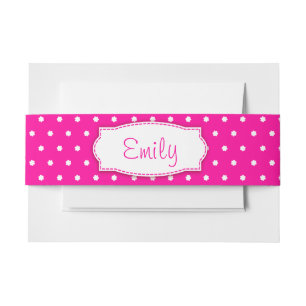 Bandeau De Faire-part Polka dot fleuron rose nom bande ventre