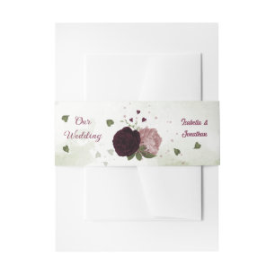 Bandeau De Faire-part prune rose bordeaux fleurs verdure mariage