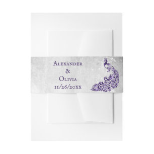 Bandeau De Faire-part Purple Peacock Leaf Vine Invitation Belly Band