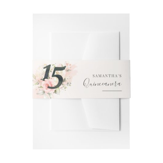 Bandeau De Faire-part Quinceanera 15e anniversaire de fleurs roses (Devant example)