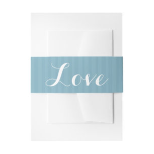 Bandeau De Faire-part Rayures Bleues Mariage Amour Blanc