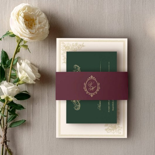 Bandeau De Faire-part Regency Era Wedding Belly Band with Monogram Crest