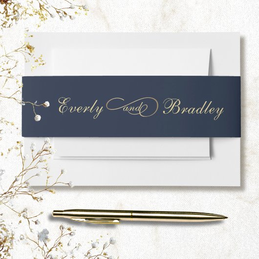 Bandeau De Faire-part Retour Élégant Minimal Navy Background Script Or