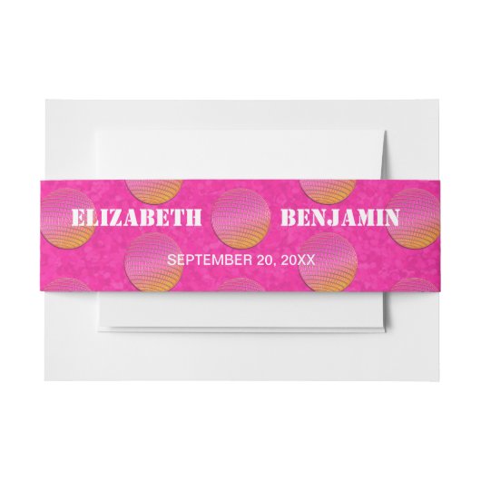 Bandeau De Faire-part Retro Chic Disco Balls Hot Rose Et Orange Mariage (Devant Example)