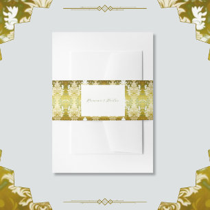 Bandeau De Faire-part Retro Gold Green Mariage damassé
