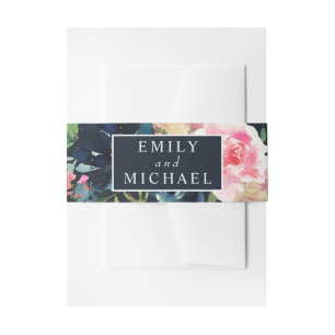 Bandeau De Faire-part Romantique Bleu Nuit Blush Rose Floral