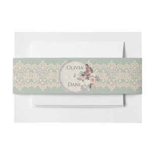 Bandeau De Faire-part Romantique Blush Rose dentelle Sage Green Belband