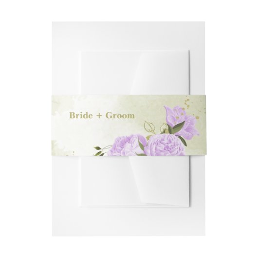 Bandeau De Faire-part Romantique fleurs violet vert mariage (Devant example)