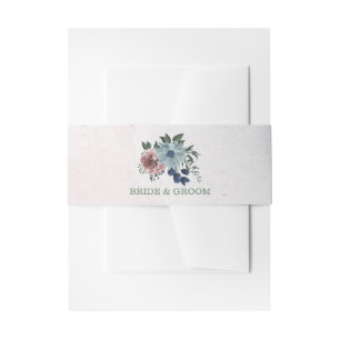 Bandeau De Faire-part Romantique rose bleu fleurs verdure mariage