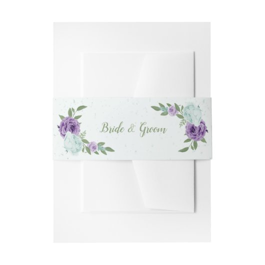 Bandeau De Faire-part romantique violet bleu fleurs verdure mariage (Devant example)