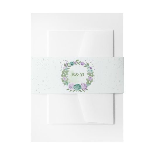 Bandeau De Faire-part romantique violet bleu fleurs verdure mariage (Devant example)