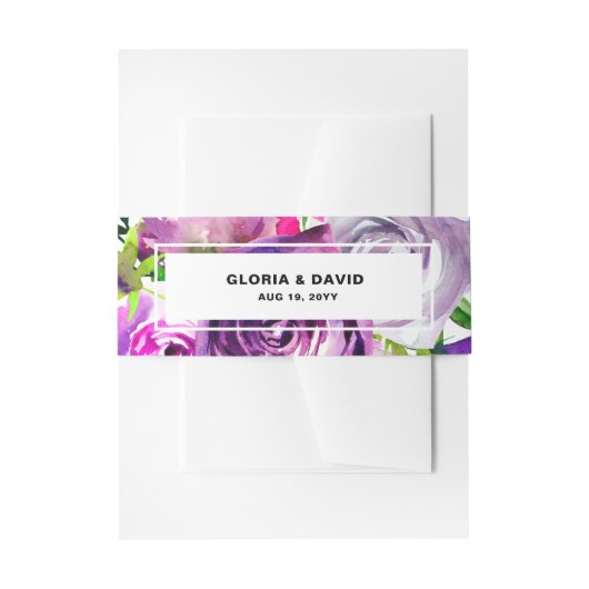Bandeau De Faire-part Romantique Violet Floral Invitation Bande de ventr (Devant example)