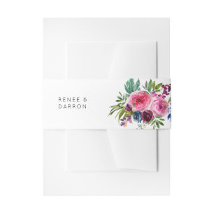 Bandeau De Faire-part Rose Chaud & Bleu Marine Floral