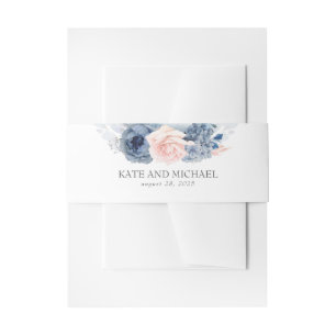 Bandeau De Faire-part Rose Dusté Et Mariage Floral Bleu Marine
