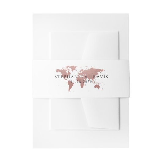 Bandeau De Faire-part Rose Gold Destination Mariage World Map Aventure (Devant example)