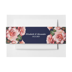 Bandeau De Faire-part Rose sombre et rouge roses bleu marine mariage