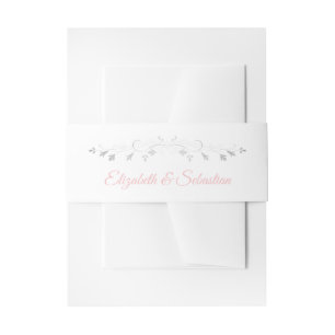 Bandeau De Faire-part Rose sur blanc Argent Flourish Mariage élégant