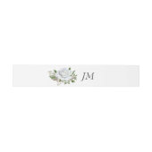 Bandeau De Faire-part Roses blanches Verdure Feuillage Monogramme Mariag (Plat)